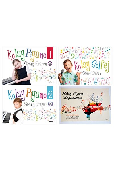 Alfa Kolay Piyano 1-2 + Kolay Solfej + Kolay Piyano Repertuvarı / Sevinç Ereren 4 Kitap Set
