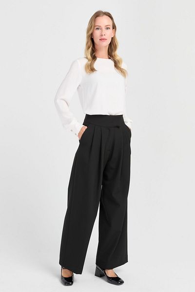 Esswaap Black High Waist Double Pleat Pants