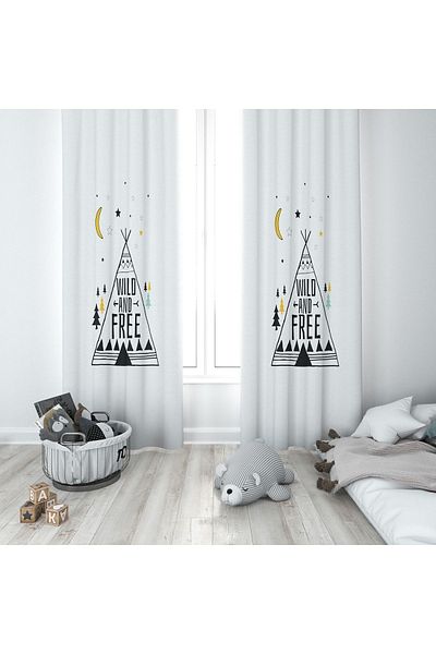 Lolla Wild and Fire White Background Curtain 68