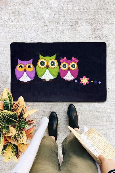 Chilai Home Three Owls Inner and Outer PVC Door Mat Professional Door Mat