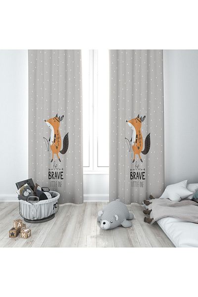 Lolla Gray Background Curtain with Fox Figure 123