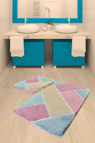 Chilai Home مجموعة ملونة مكونة من قطعتين - طقم سجادة حمام ومرحاض، طقم سجادة أكريليك