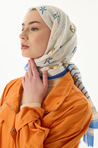 SOFT AKSESUAR Sea Ship Patterned Shawl