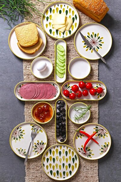 Open Home Concept 14 Parça 6 Kişilik Lüx Kahvaltılık Sunum Seti - Yeşil Nokta...