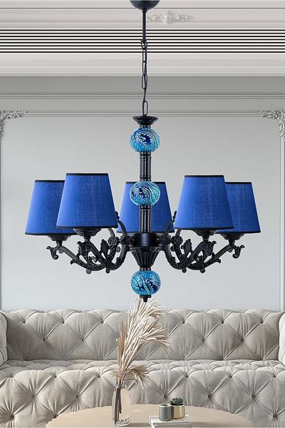 DEDE Five-Armed Zamak Chandelier with Black and Blue Hat Decorative Object