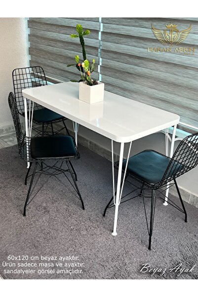 BY HAKAN AŞKIN Beyaz Ayaklı 60x120 Cm Kalınlıklı (TEK MASA) Parlak Beyaz Mutfak -balkon-çalışma Masası 2025