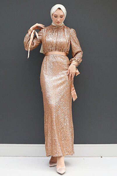 GİZ AGİYİM Βραδινό φόρεμα Melda με χρυσή παγιέτα