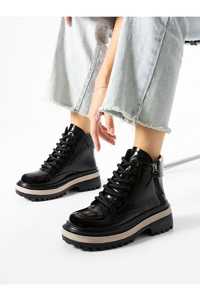 Alemdar Shoes PATRICK Piele Lacuita Neagra - Cizme de dama cu fermoar