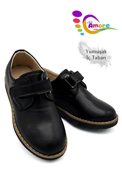 Moda Anna Cırtlı Okul Ayakkabısı Erkek Çocuk Klasik Okul Sünnet Düğün Ayakkabı Siyah