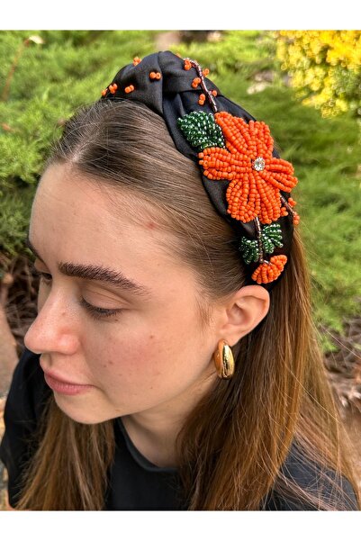 ByMerve Bym612 Tasarım Abiye Kına Nişan Gelin El Işlemesi Siyah Turuncu Çiçek...