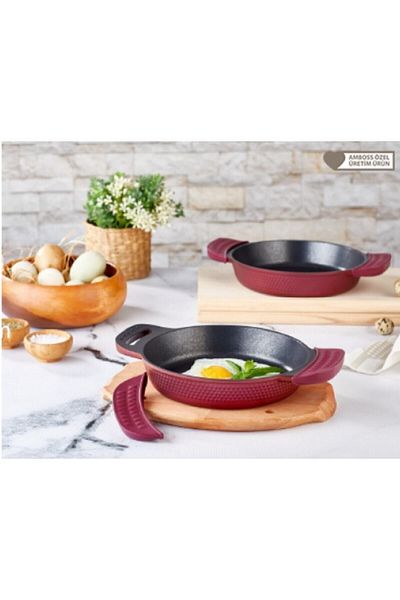 Amboss Kuvars18 + 22 Cm Cast Iron Pan Set Claret Red Kuv-7784