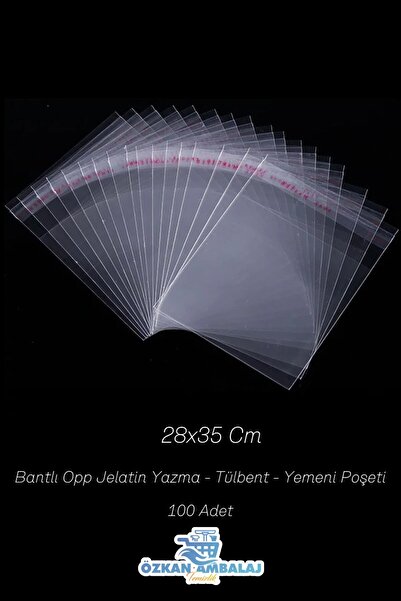 Özkan Ambalaj Temizlik Bantlı Opp Poşet Jelatin Yazma-tülbent-yemeni Poşeti 100 Adet ( 28x35)