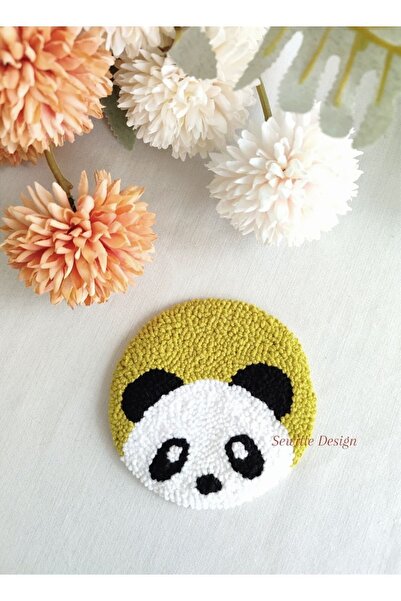 Sewille Design Hand Made Punch Panda Bardak Altlığı 10 Cm -yeşil