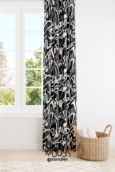 Moud's Hi Bro Patterned Background Curtain - Suede Digital Printed Extra-For Drawstring Single Wing