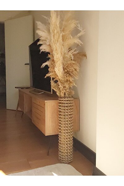 Lui Tasarım Dekoratif Hasır Örgülü Uzun Metal Vazo 60 Cm