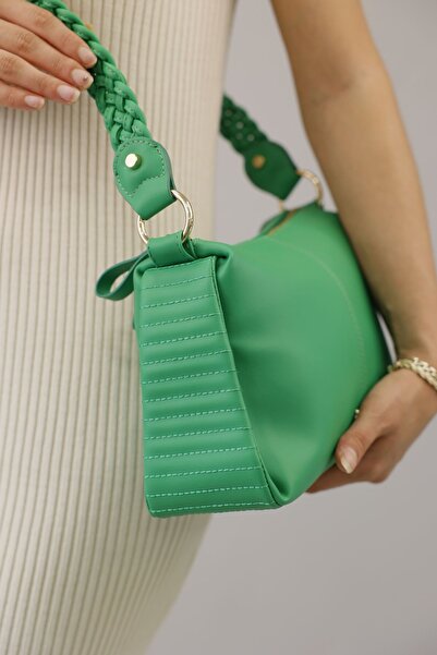zeyad Curly Green Women's Knitted Detail Hand and Shoulder Bag