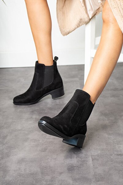 Papuckurdu Kadın Siyah Süet Lastikli Bot