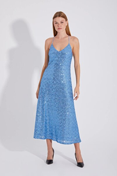 ONE8 Συλλογή Party Μακρύ φόρεμα με παγιέτες με λεπτές τιράντες με V λαιμόκοψη