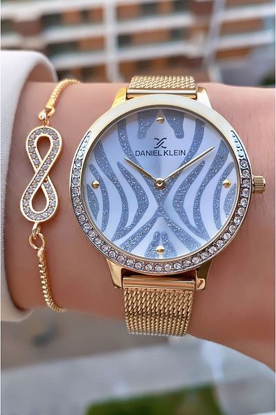 Daniel Klein Gold Colored Women's Wristwatch and Bracelet Gift