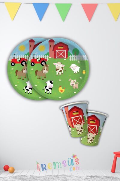 mypartyready Çiftlik Hayvan Konsept Doğum Günü Partisi Karton Tabak Bardak Se...
