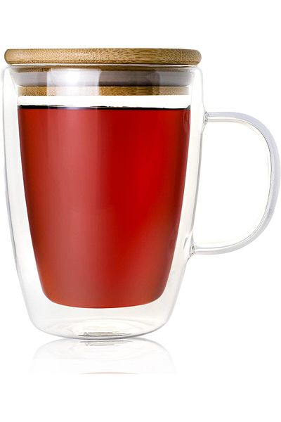 MIBRU Coffee glass vaccum wood lid mug 370ml
