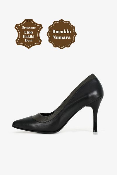 Grasyano 100% Genuine Leather Black and Dark Green Simple Stylish Comfort Leather with Steel Bar 10.5 Cm Stiletto