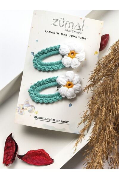 ZÜMAL Ручна в'язка застібка-кнопка маргаритка бірюзовий і білий