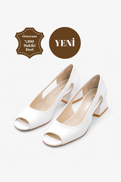 Grasyano White Genuine Leather - Soft Thick Low Heel Sandals
