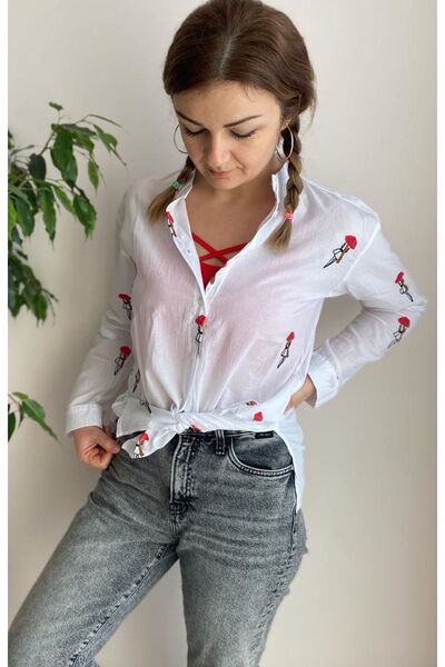 sharin Жіноча біла вишита бавовняна сорочка 4c-5026