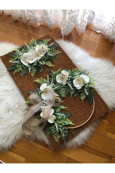 Pusula Hijyen 45 x 45 Kapı Süsü Ve Paspas Takımı Hasır Yeşil Süs