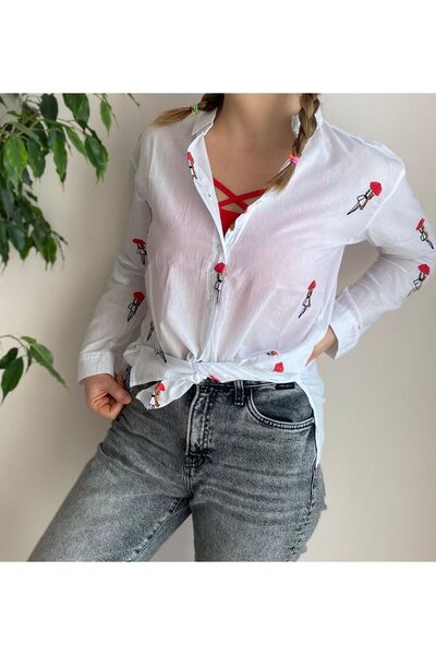 sharin Жіноча біла вишита бавовняна сорочка 4c-5026