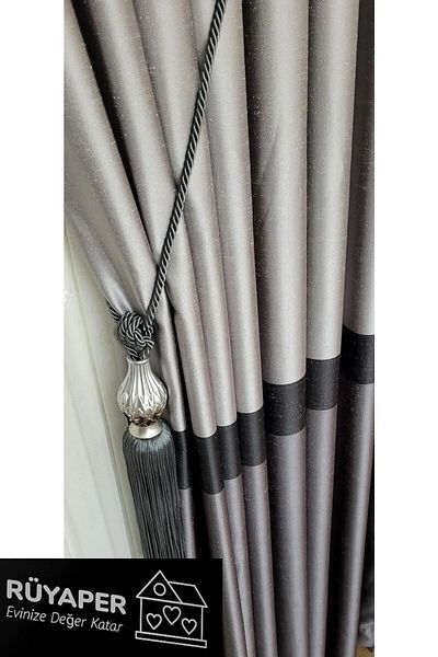 RÜYAPER New Season Rüyaper - Gray, Black and Anthracite Banded Curtain