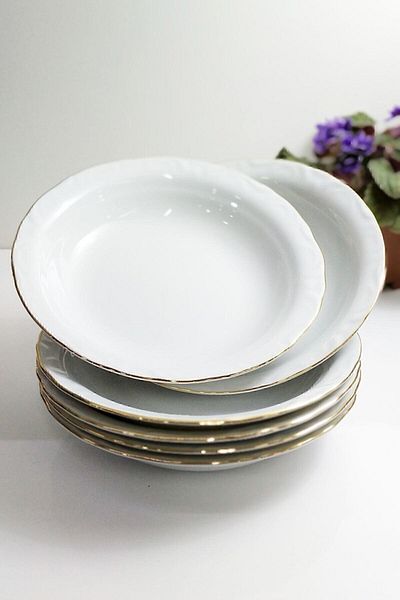 Porland Porcelain Pit Dinner Plate 6 Pieces Gold Gilded 19 Cm