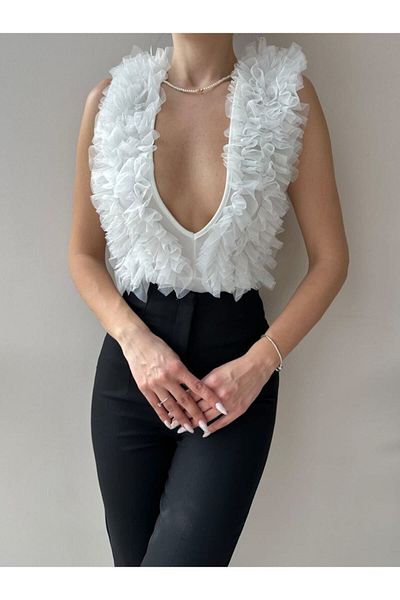 WellWay Φορμάκι Sandy Fabric V-Neck - Λευκό