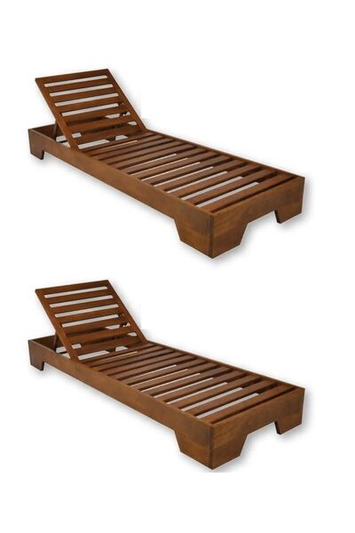 OM DESİGN Deniz Havuz Şezlong , Ahşap Şezlong 2 Li