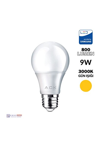 ERD TEKNOLOJİ ACK 9W  3000K GÜN IŞIĞI LED AMPUL E27 A60 LED AMPUL
