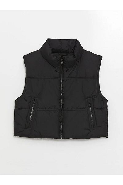 LC Waikiki XSIDE Νέο μαύρο Crop γυναικείο πουπουλένιο γιλέκο - όρθιο γιακά