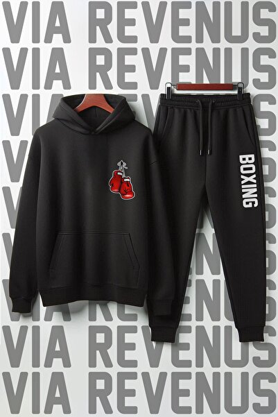 Vordevia Set de trening cu glugă, unisex, cu imprimeu de box