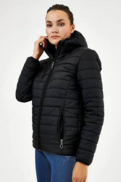 makiteks Μαύρο καπιτονέ - Άνετο γυναικείο παλτό με ίνες και αντιανεμικό