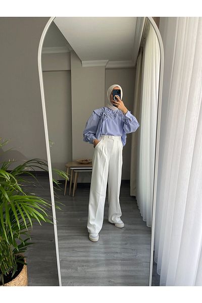 HENZA High Waist White Palazzo Trousers - Wide Leg