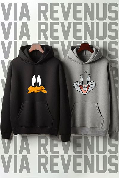 Vordevia Dear Duffy Duck Bugs Bunny Printed Oversize Combination Sweatshirt