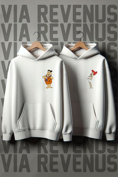 Vordevia Fred Wilma Oversize Lover Combination Sweatshirt - Flintstone Printed