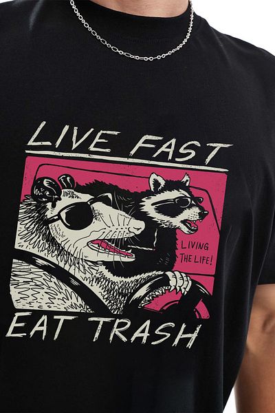 Tee&more. Live Fast Eat Trash Printed Unisex Premium T-Shirt - Regular Fit