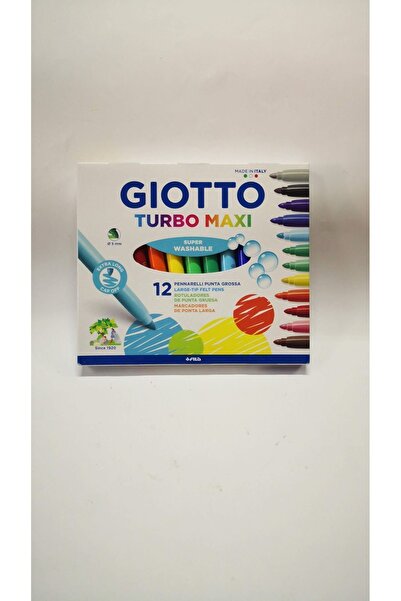 Giotto Yıkanabilir Su Bazlı Turbo Maxi Keçeli Kalem 12 Renk Tam Boy Ilköğreti...