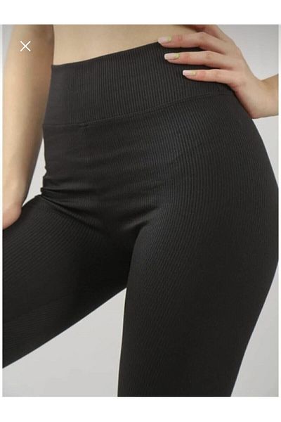MODA UGS Jambiere negre cu dungi, cu talie înaltă, jambiere sport durabile
