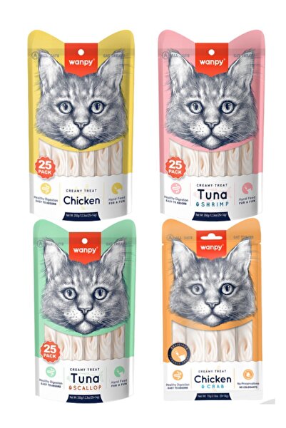 Wanpy Creamy Cat Treat Karışık Krema Sıvı Kedi Ödül Maması 14 Gr X 100 Adet (...