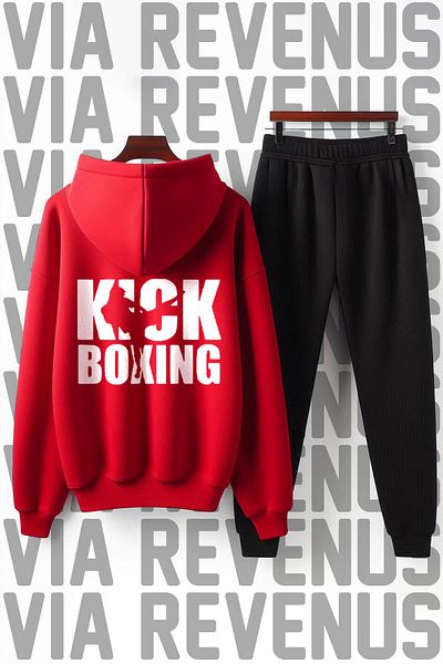 Vordevia Unisex Soft Fabric - Hooded Tracksuit Set, Kick Boxing Printed, Wide Fit