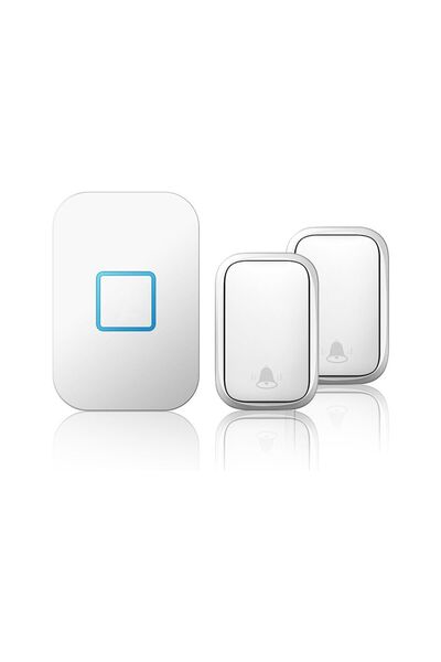 KENLY 2 Buton 1 Alıcı Su Geçirmez Beyaz Pilsiz Kablosuz Led Kapı Zili