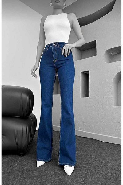 DRC trend Blugi spanioli din denim cu talie înaltă din Lycra albastru închis
