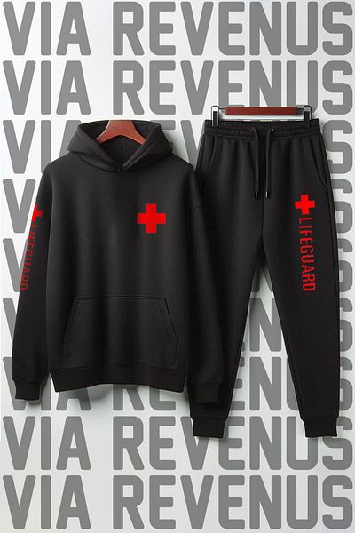 Vordevia Unisex Lifeguard Lifeguard Printed Soft Hooded Tracksuit Set - Wide Fit